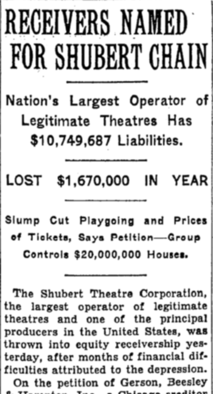 1931 Shubert Bankruptcy