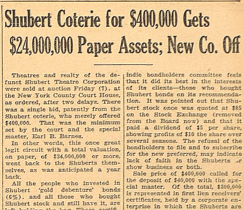 1933 Shubert Repurchase